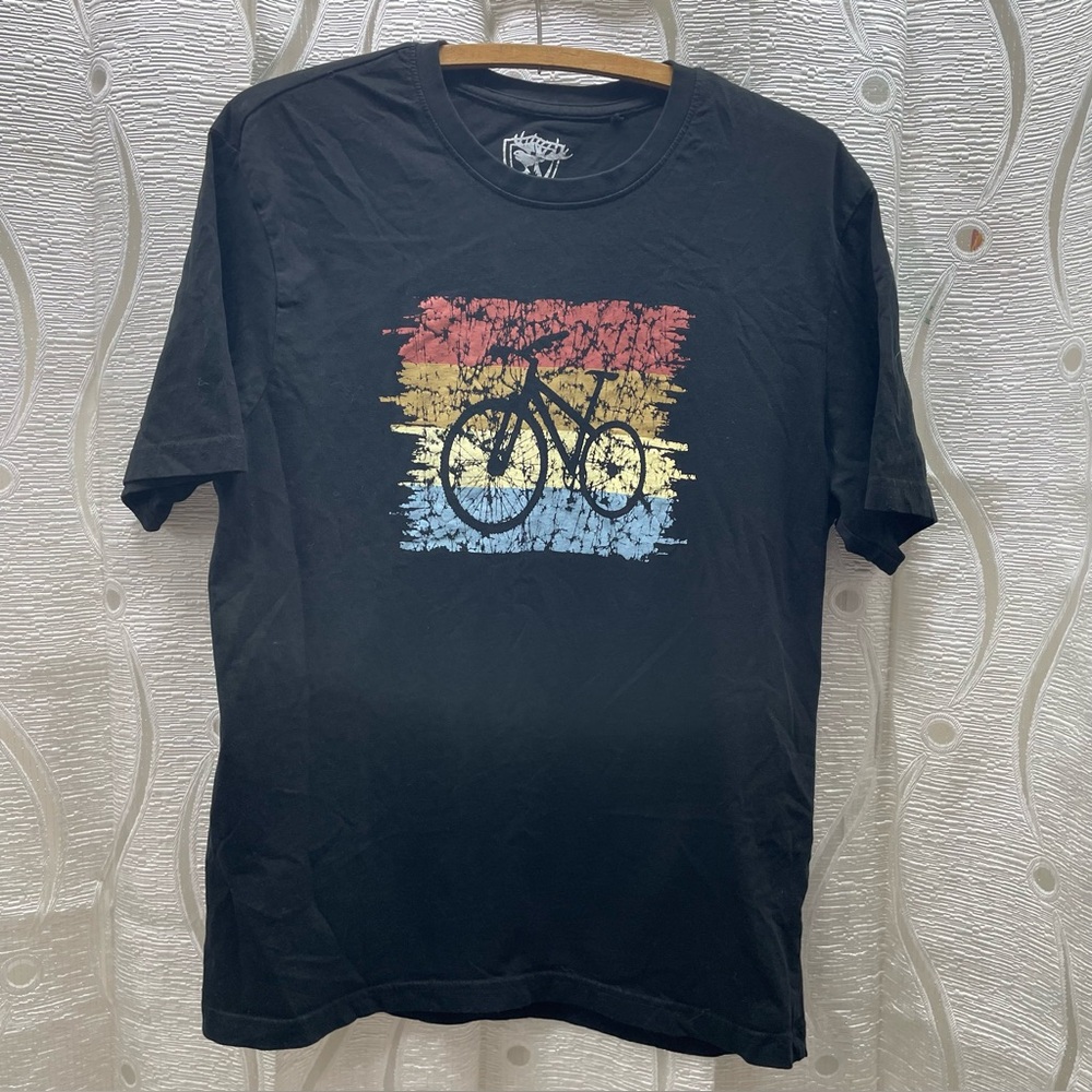 PTGN Graphic T-Shirt Mens Medium Black Good Mountain Bike Retro Sunset Cotton